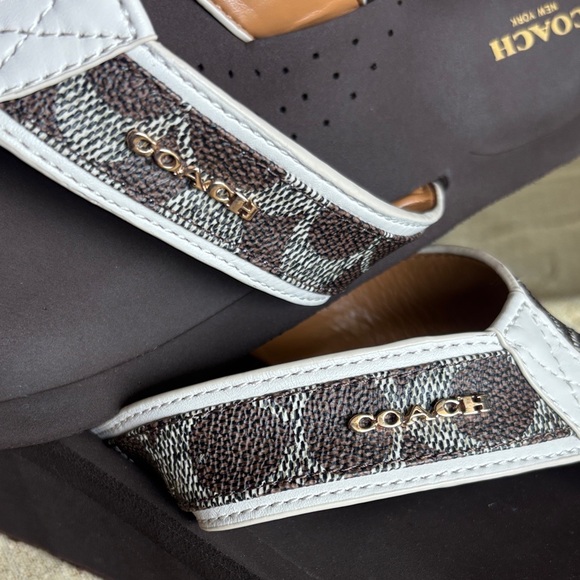 Coach Black Footbed White-Trim Logo Strap Thong Sandals - Picture 15 of 16